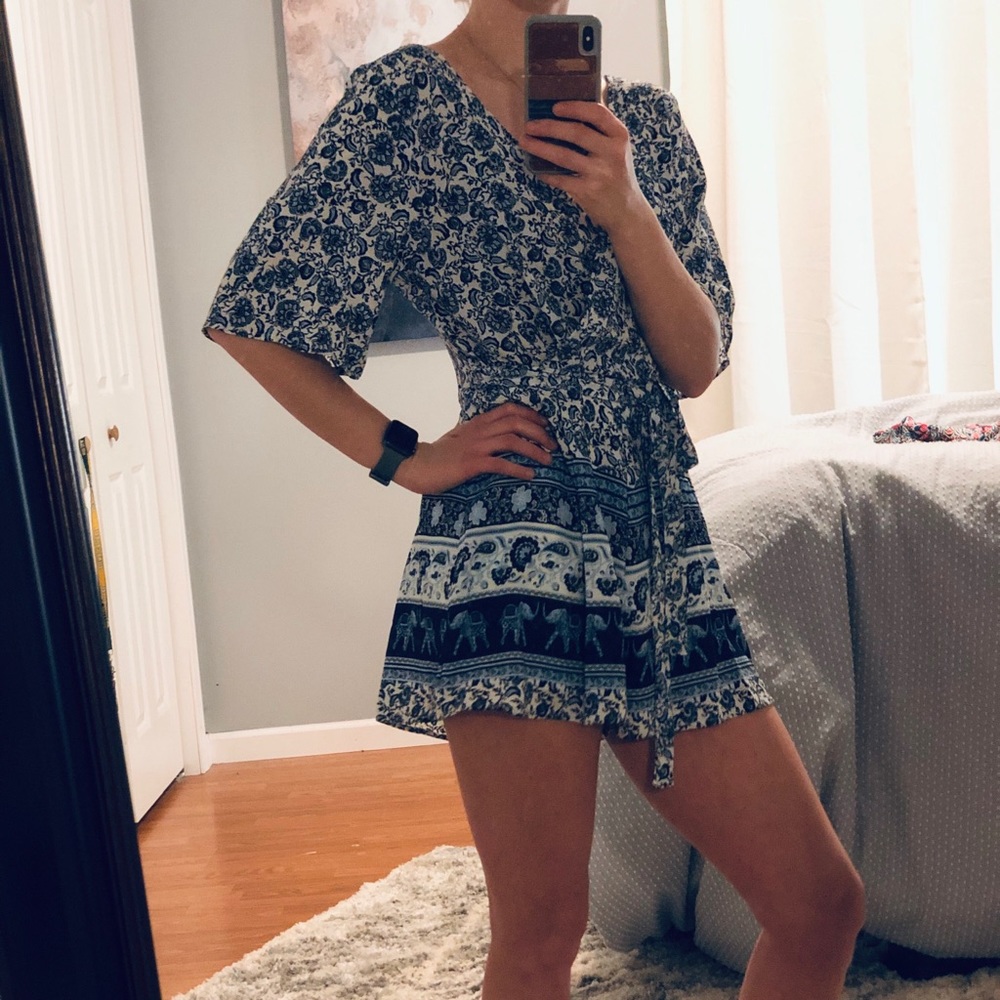 Trixxi Clothing Company Blue and White Romper